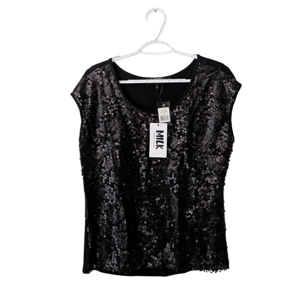 Nwt MILK Denim sequin top